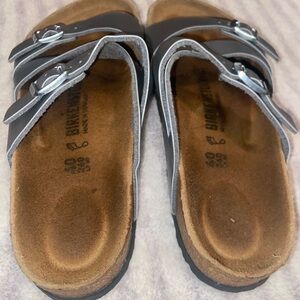 Birkenstock Metallic Silver Two-Strap Arizona Sandals